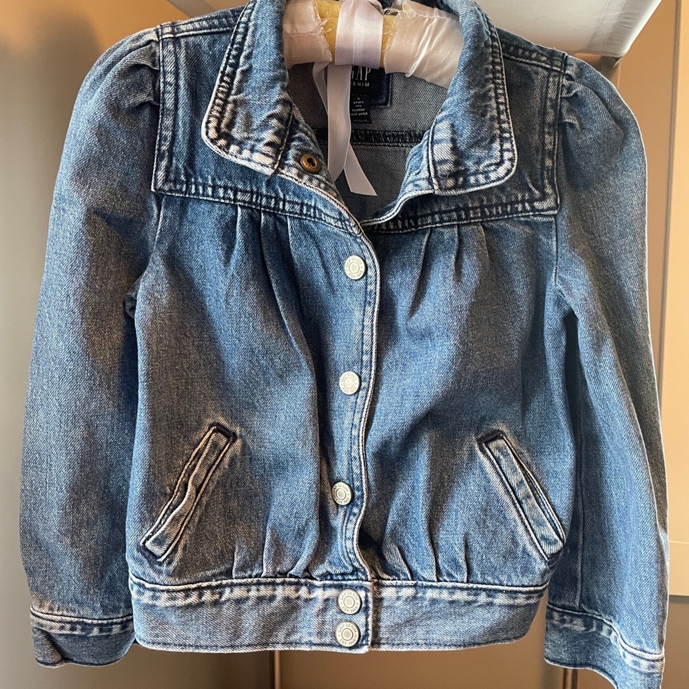 Kids Toddler Gap Denim Jacket Size 5 w/ Puffed Sleeves EUC Button Up